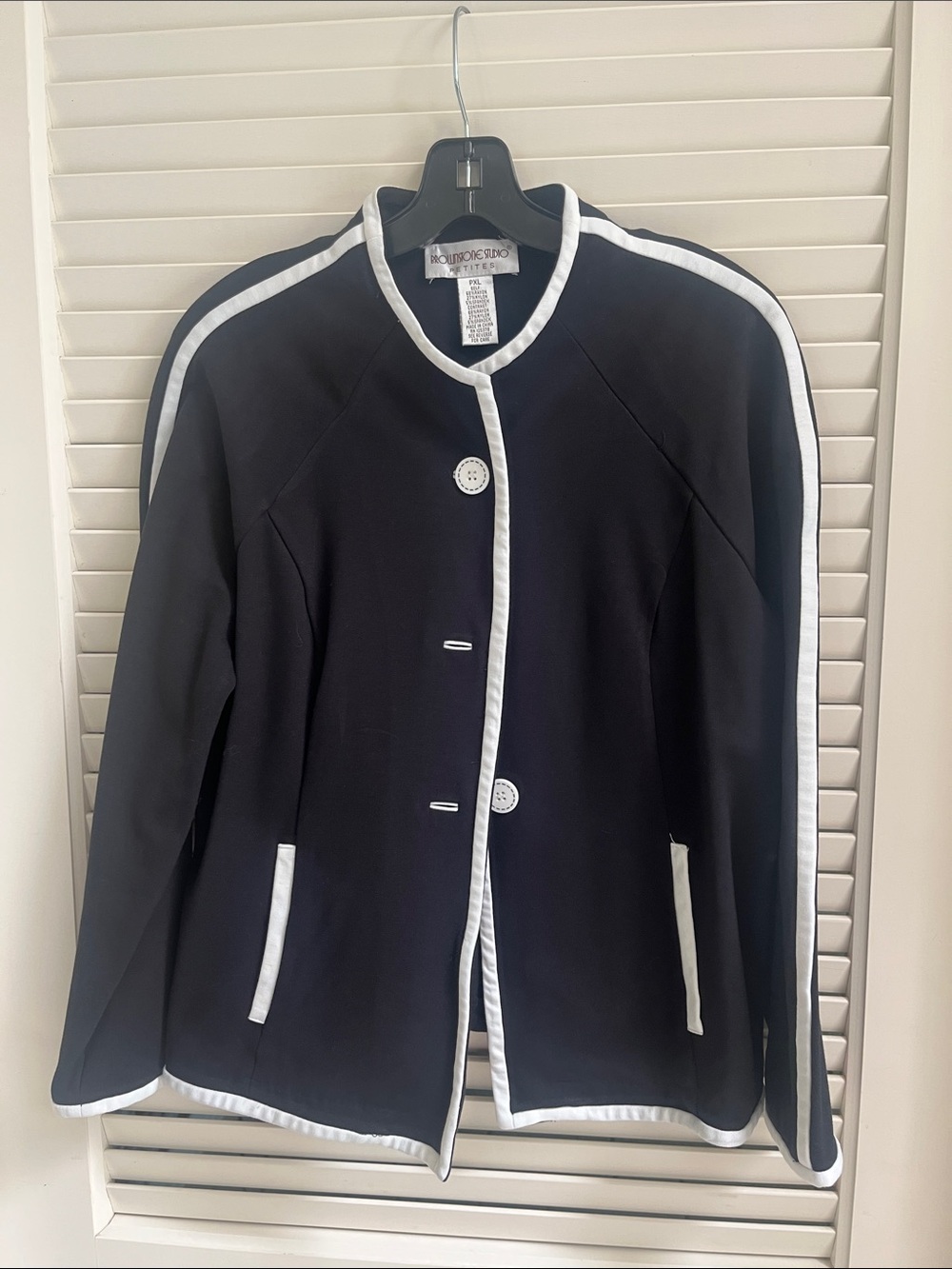 Classic Black Blazer with White Trim - Elegant Women's Jacket